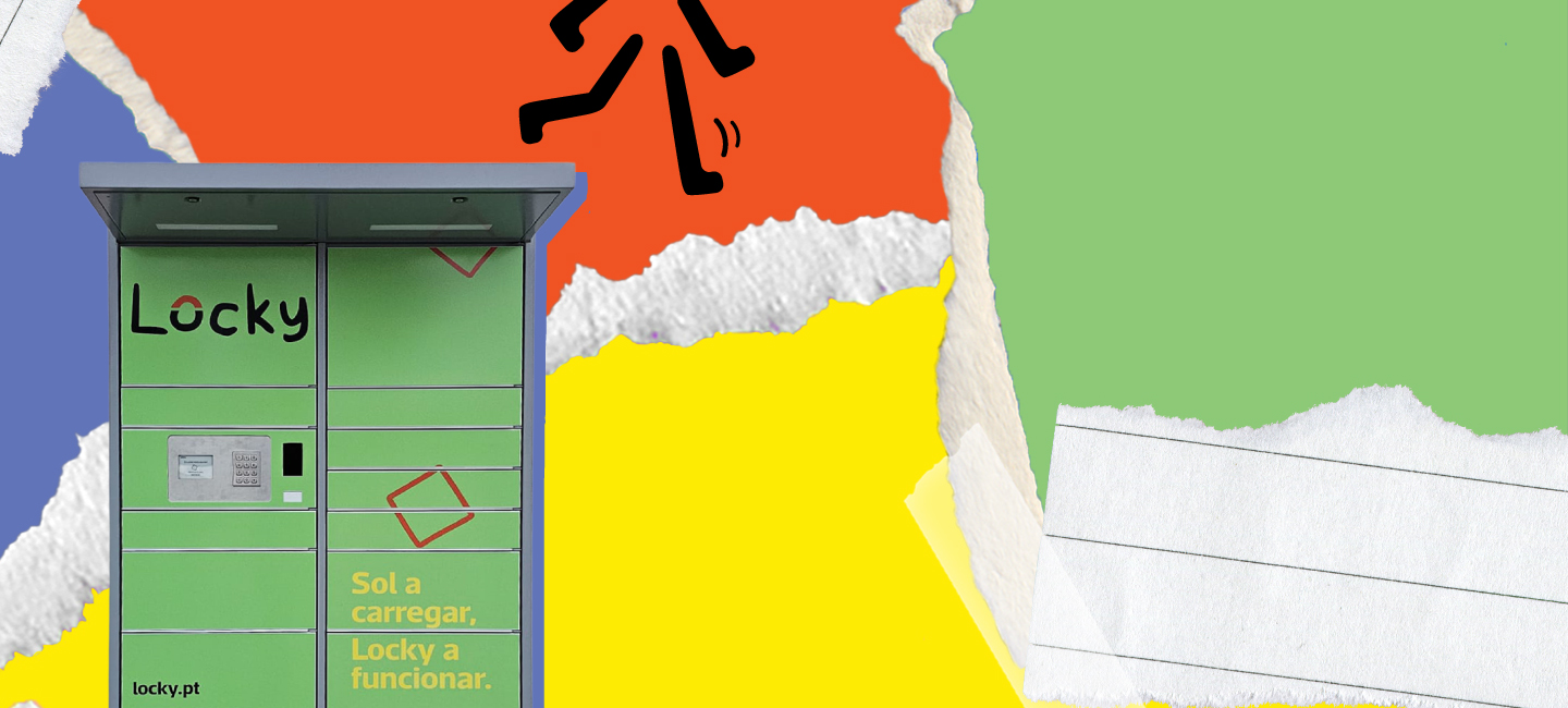 Pessoa a agarrar uma encomenda à frente do cacifo Locky