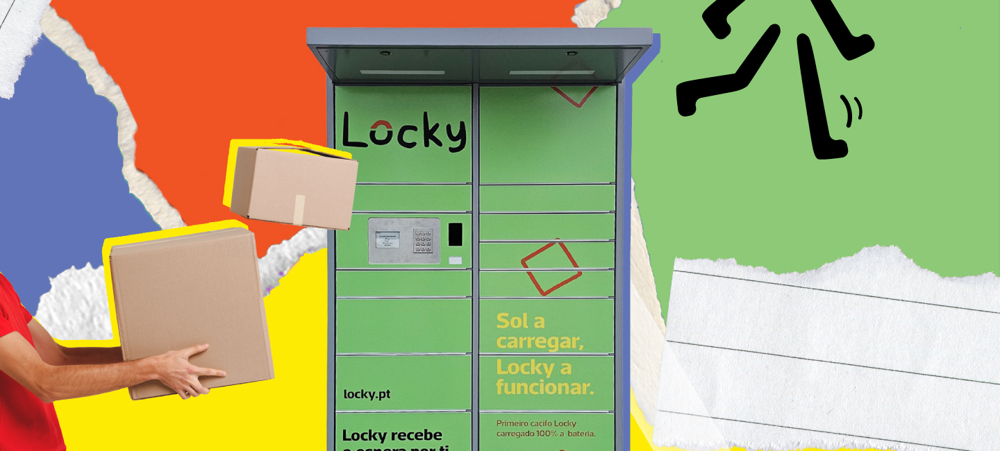 Cacifo Locky com mãos a agarrar caixa de encomenda
